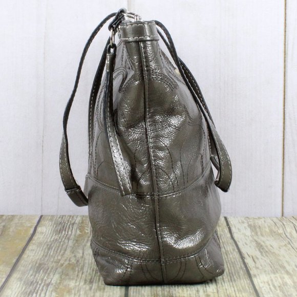COACH Signature Patent Leather Tote Shoulder Bag - Picture 3 of 12